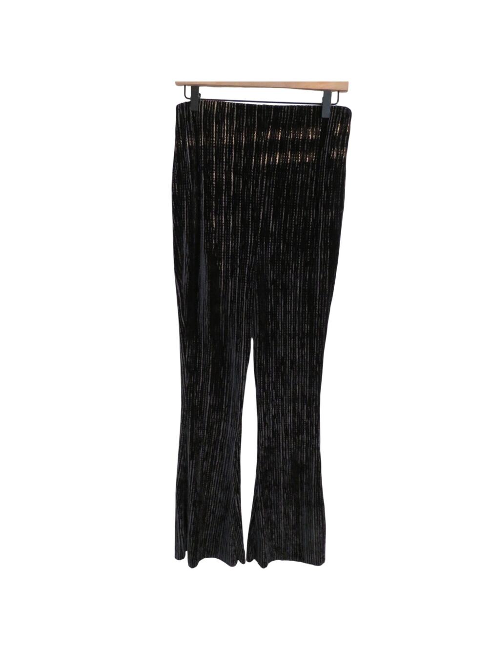 Urban Outfitters Women Sz L Black Velvet Ribbed Bell Bottom Pants Stretchy Y2K